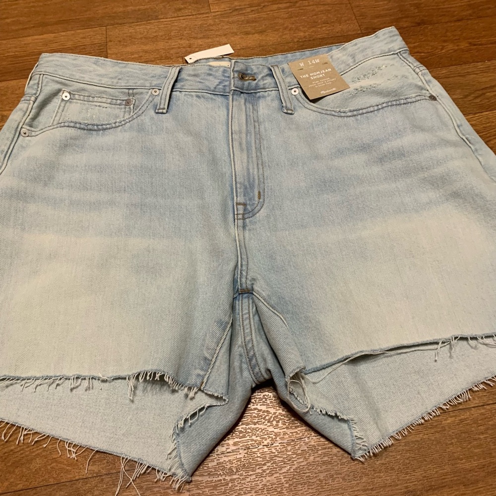 Women’s Madewell The MomJean shorts Blue Denim Cutoff Shorts size 14 W NWT
